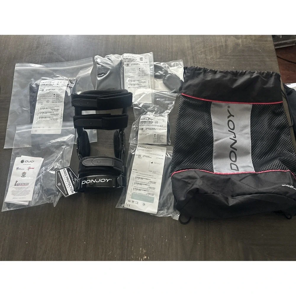DonJoy Defiance Drop Lock Adjustable Knee Brace Black with Carry Bag Lot Kits SM